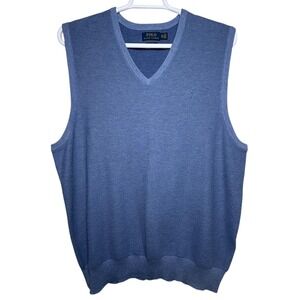 Polo Ralph Lauren Mens Vest Blue Pima Cotton‎ Sleeveless Sweater Knit Size XL